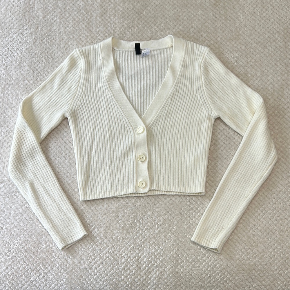 H&M Cream Ribbed Knit Cardigan